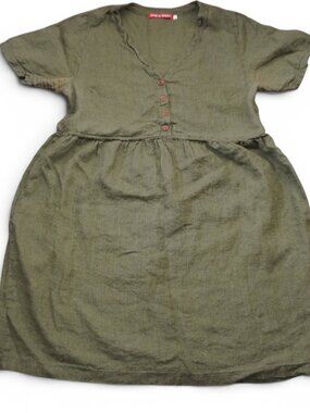 Pyne and‎ Smith Model No.30 Collared Linen Dress XXL Olive Green